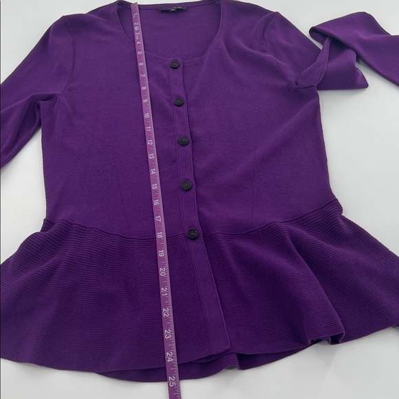Lafayette 148 New York Purple Peplum cotton button front cardigan elevated basic - Picture 5 of 8